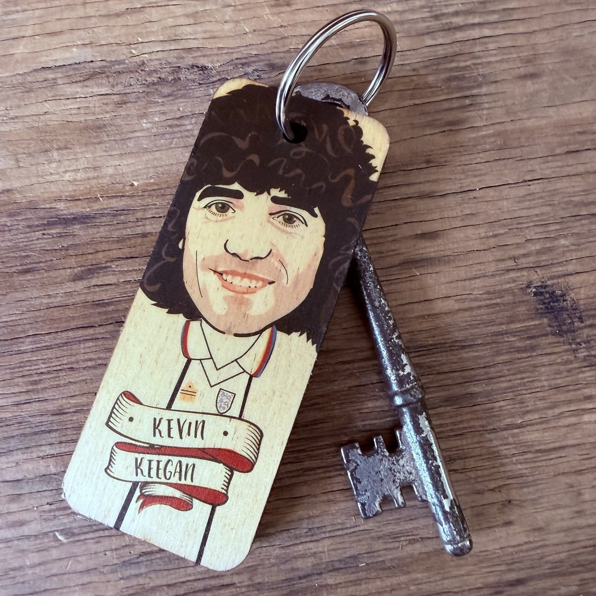 Kevin Keegan ENGLAND Character Wooden Keyring by Wotmalike