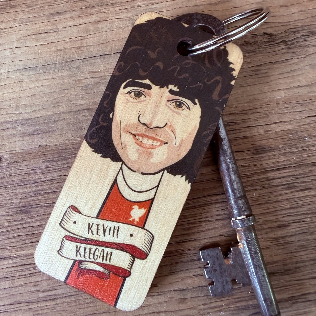Kevin Keegan LIVERPOOL Character Wooden Keyring by wotmalike