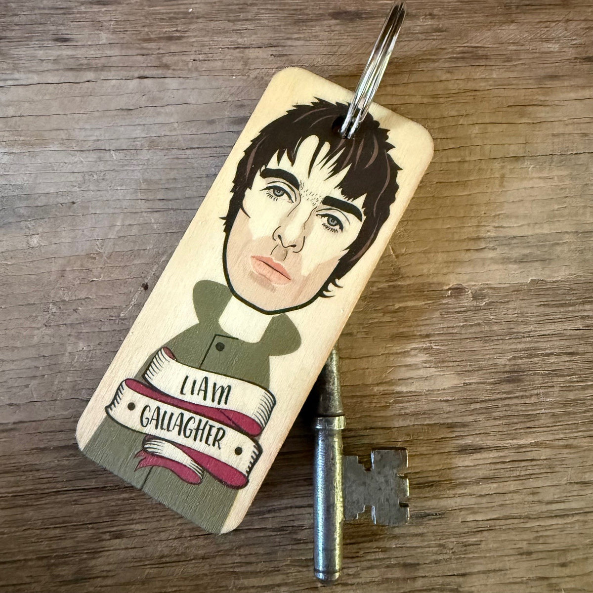 Liam Gallagher NEW DESIGN Character Wooden Keyring - RWKR1