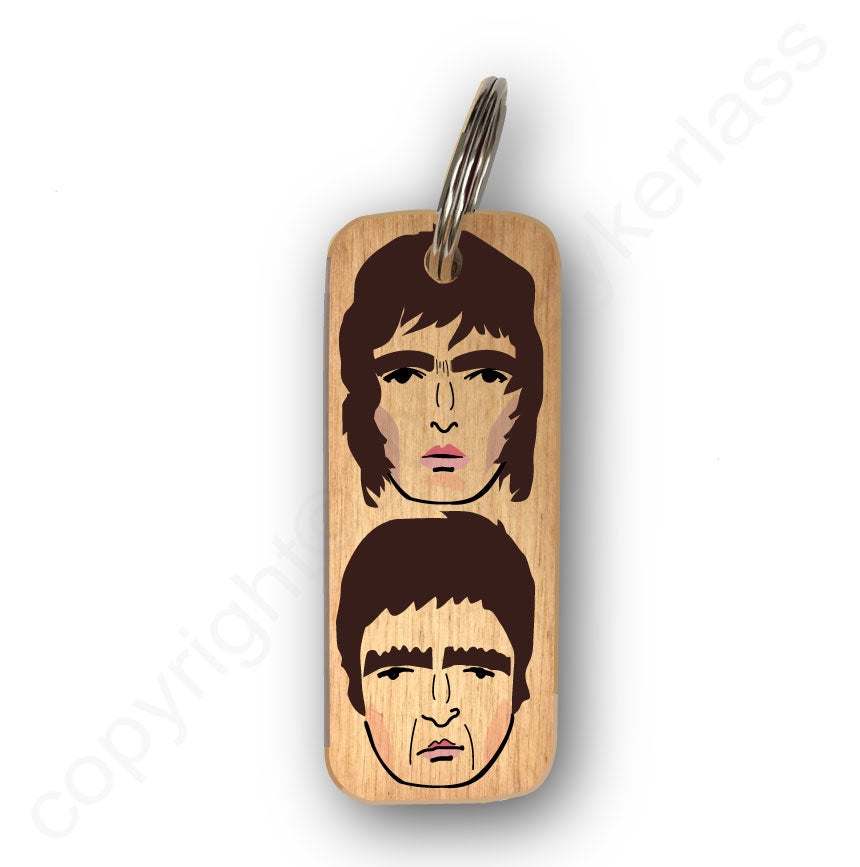 Liam & Noel Gallagher (Oasis) Character Wooden Keyring - RWKR1