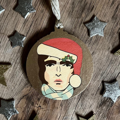 Liam Gallagher - Character Wooden Bauble Hand Painted with Gold Leaf Paint - RWHO