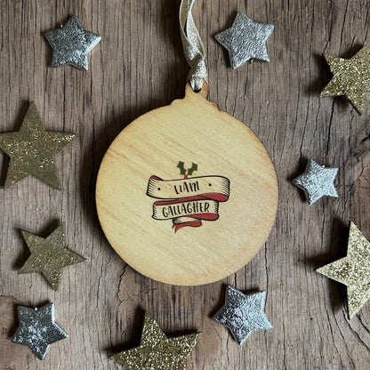 Liam Gallagher - Character Wooden Bauble Hand Painted with Gold Leaf Paint - RWHO