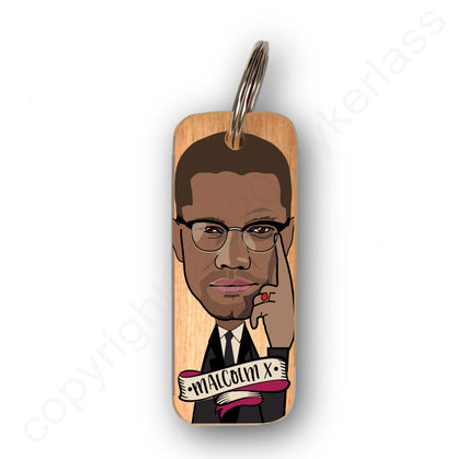 Malcolm X Character Wooden Keyring - RWKR1