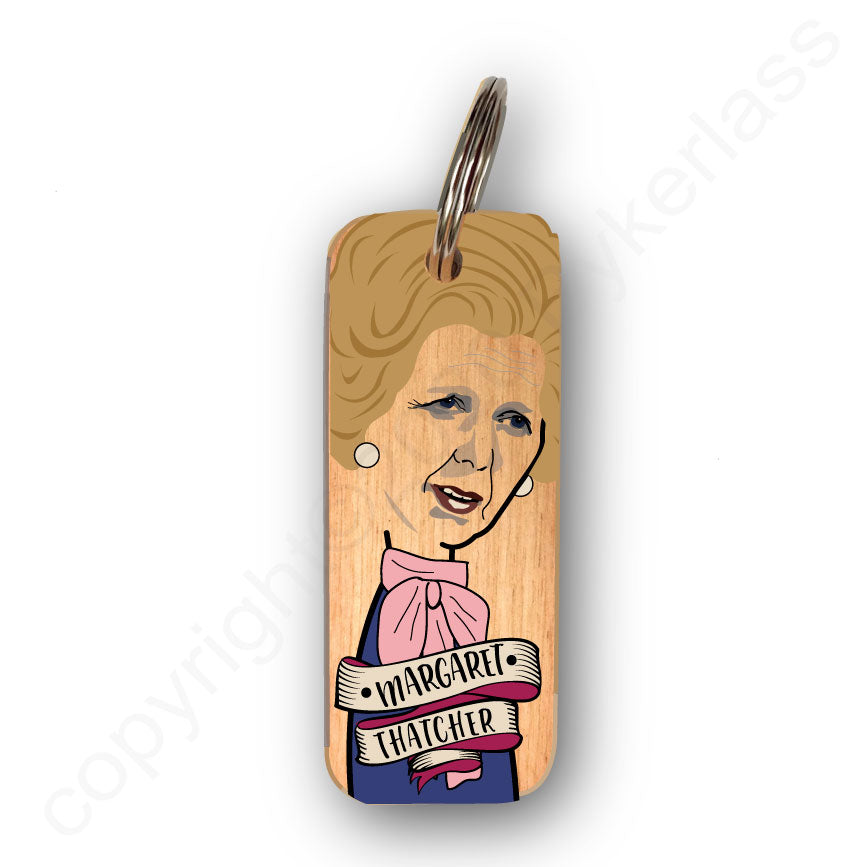 Margaret Thatcher Character Wooden Keyring - RWKR1