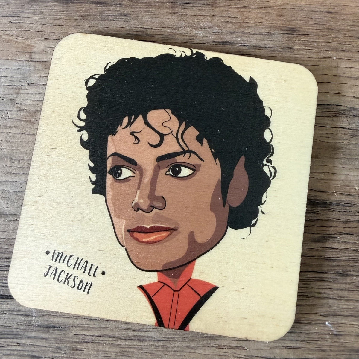 Michael Jackson Character Wooden Coaster by wotmalike