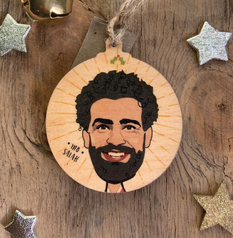 Mo Salah Rustic Wooden Christmas Bauble  - DOUBLE SIDED  RWB1