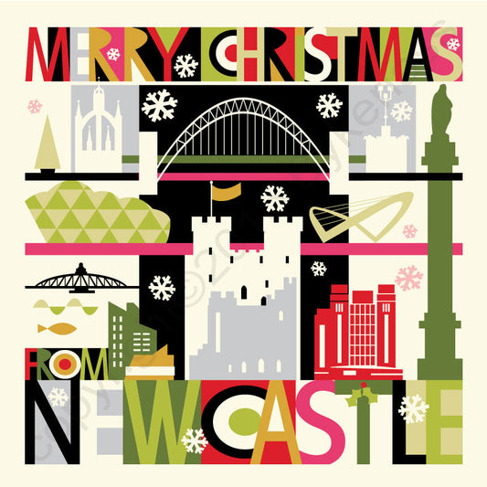 Large City Scape Newcastle (and Gateshead Quayside) Christmas Cards