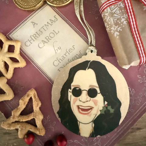 Ozzy Osbourne - Character Wooden Bauble Hand Painted with Gold Leaf Paint - RWHO
