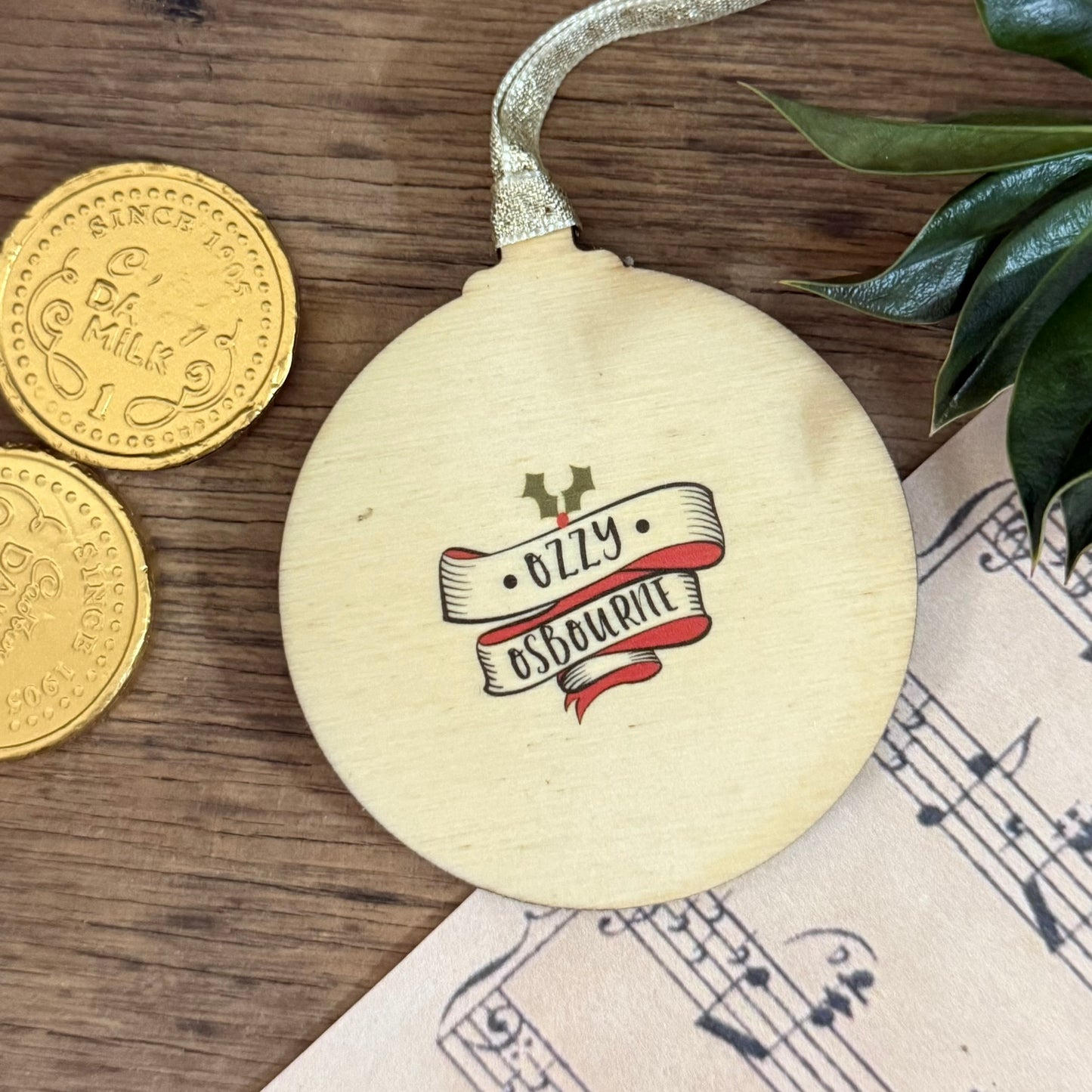 Ozzy Osbourne - Character Wooden Bauble Hand Painted with Gold Leaf Paint - RWHO