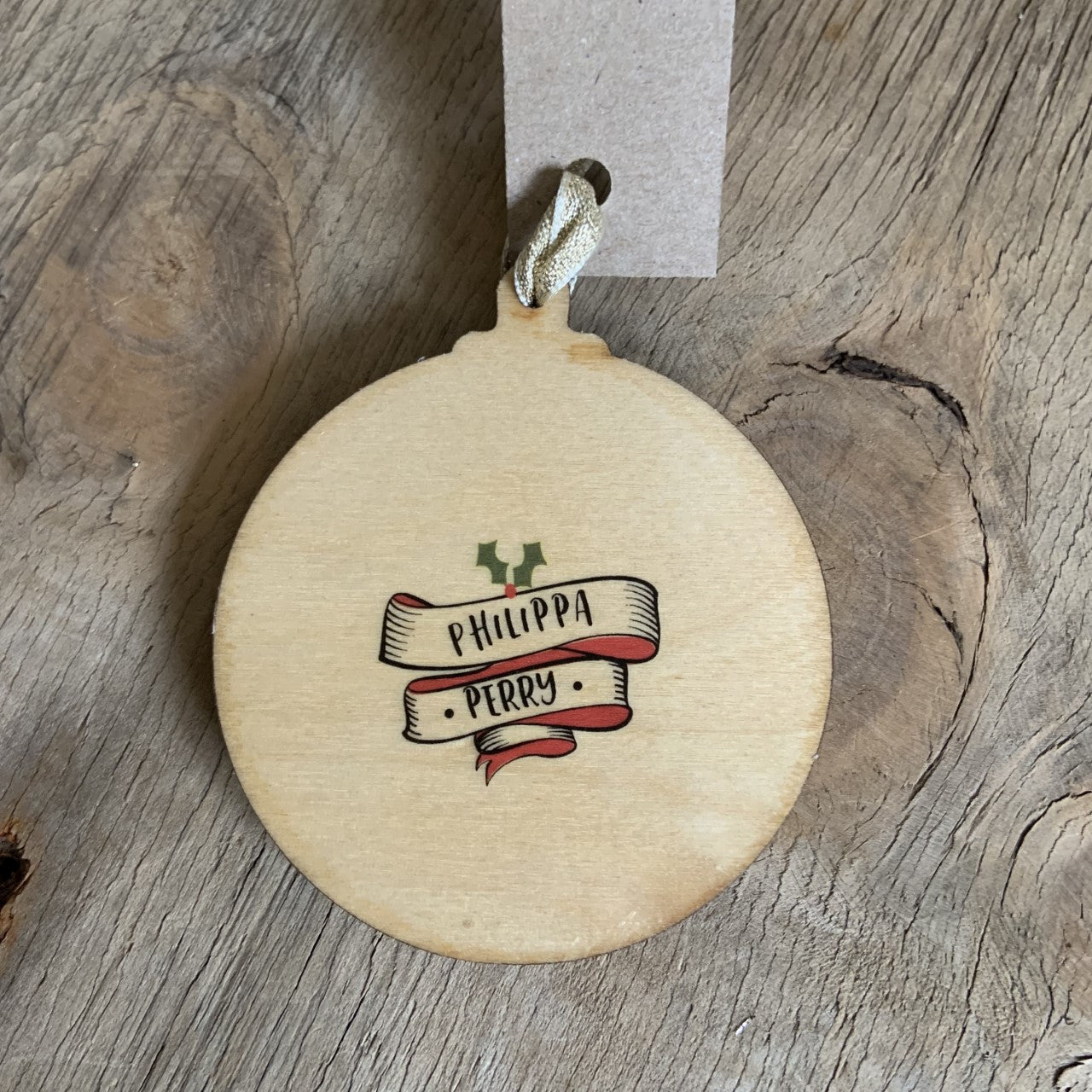 Philippa Perry - Character Wooden Bauble Hand Painted with Gold Leaf Paint - RWHO