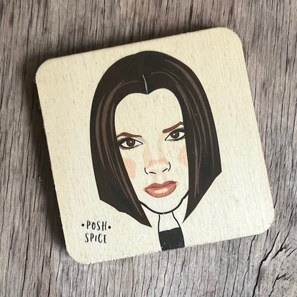 Posh Spice Character Wooden Coaster by Wotmalike