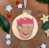 Queen Elizabeth II - Character Wooden Bauble Hand Painted with Gold Leaf Paint - RWHO