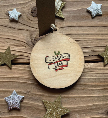 Robin Hood - Character Wooden Bauble Hand Painted with Gold Leaf Paint - RWHO