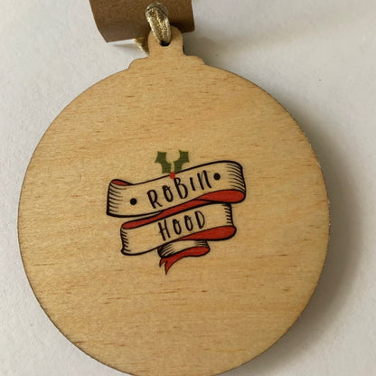 Robin Hood - Character Wooden Bauble Hand Painted with Gold Leaf Paint - RWHO