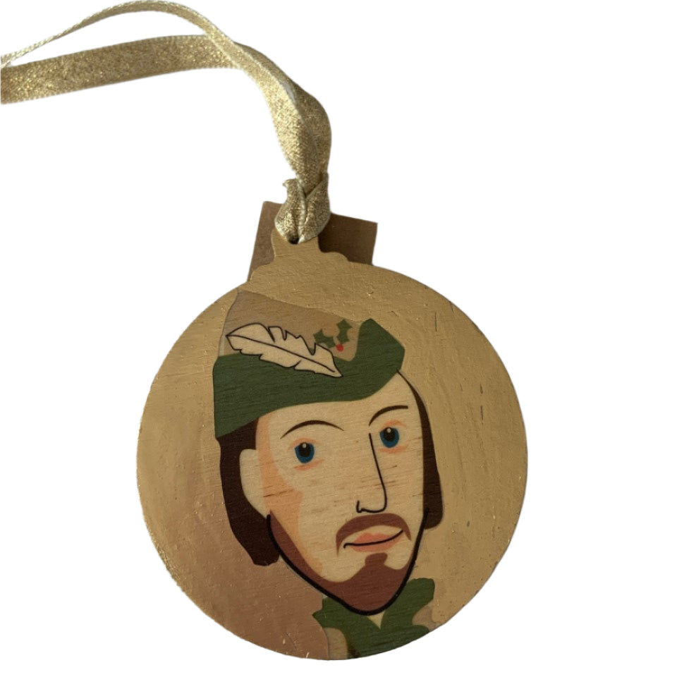 Robin Hood - Character Wooden Bauble Hand Painted with Gold Leaf Paint - RWHO