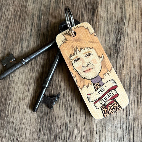 Rod Stewart Character Wooden Keyring - RWKR1
