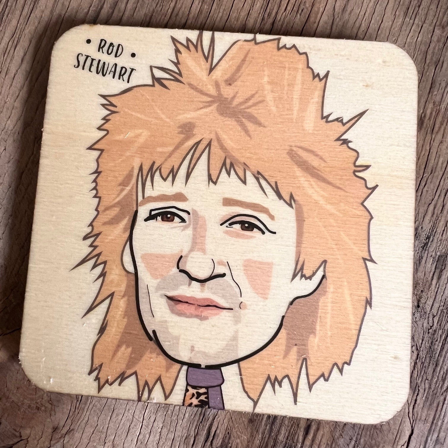 Rod Stewart Character Wooden Coaster by wotmalike