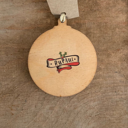 Ru Paul - Character Wooden Bauble Hand Painted with Gold Leaf Paint - RWHO