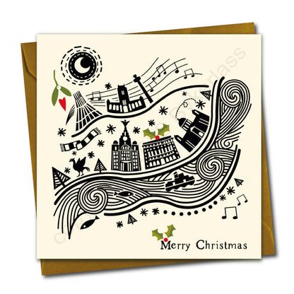 Liverpool Line Illustration Christmas Card by Wotmalike