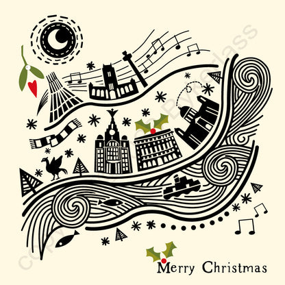 Liverpool Line Illustration Christmas Card by Wotmalike