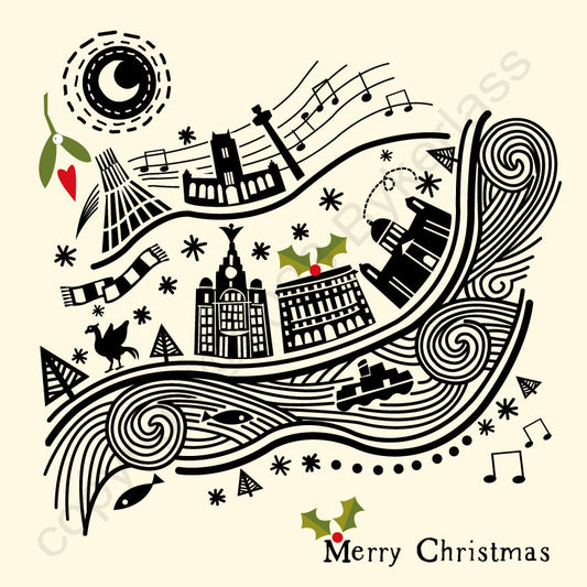 Liverpool Line Illustration Christmas Card by Wotmalike