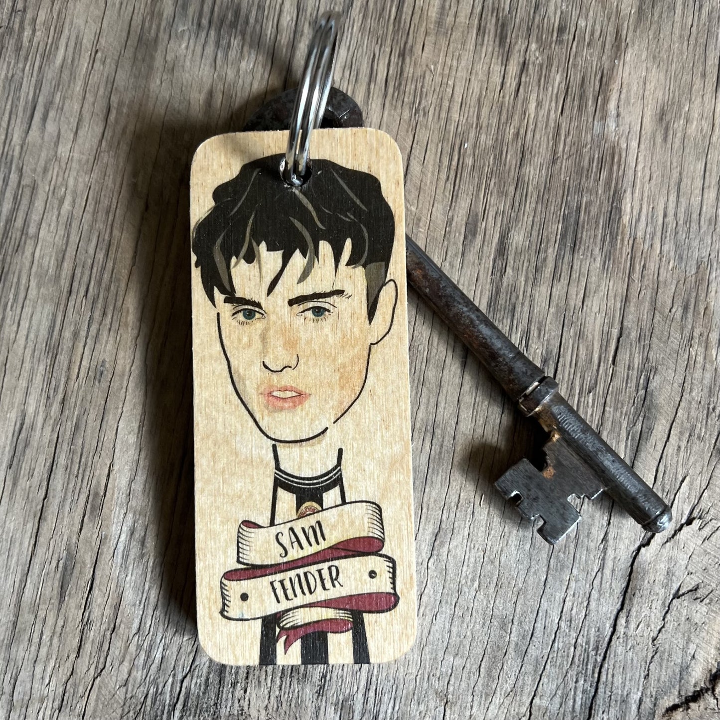 Sam Fender Character Wooden Keyring by Wotmalike