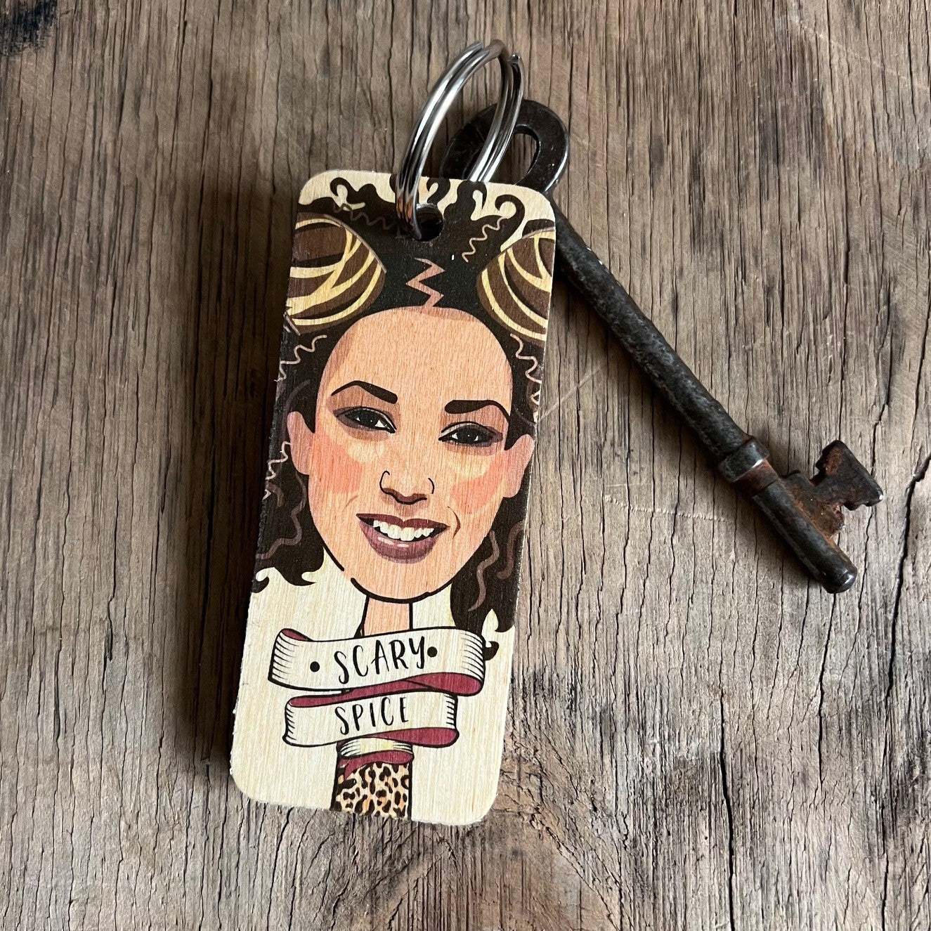 Scary Spice Character Wooden Keyring by Wotmalike