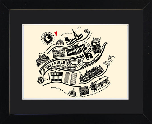 Sheffield Line Illustration Mounted Print Design 2