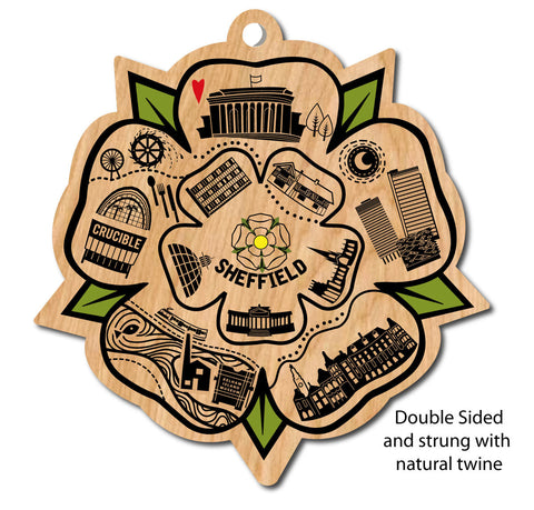 Sheffield Rose - Line Illustration Wooden Hanging Ornament