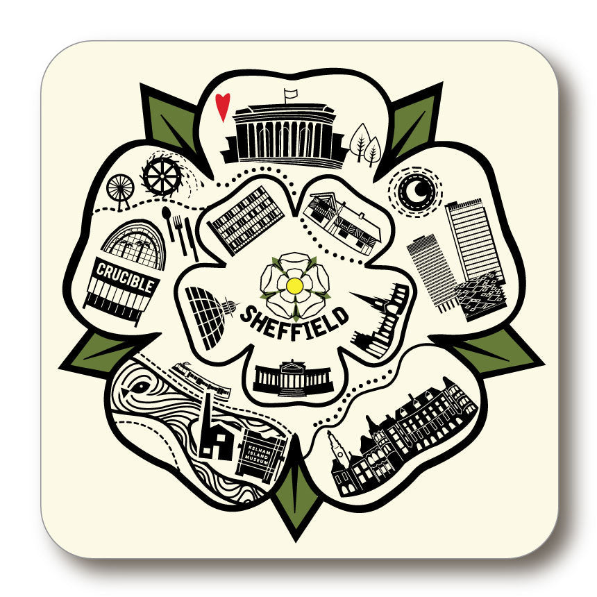 Sheffield Line Drawing ROSE Cork Backed Yorkshire Coaster