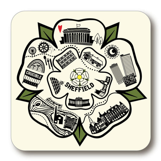 Sheffield Line Drawing ROSE Cork Backed Yorkshire Coaster