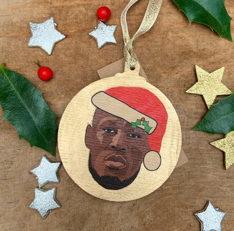 Stormzy - Character Wooden Bauble Hand Painted with Gold Leaf Paint - RWHO