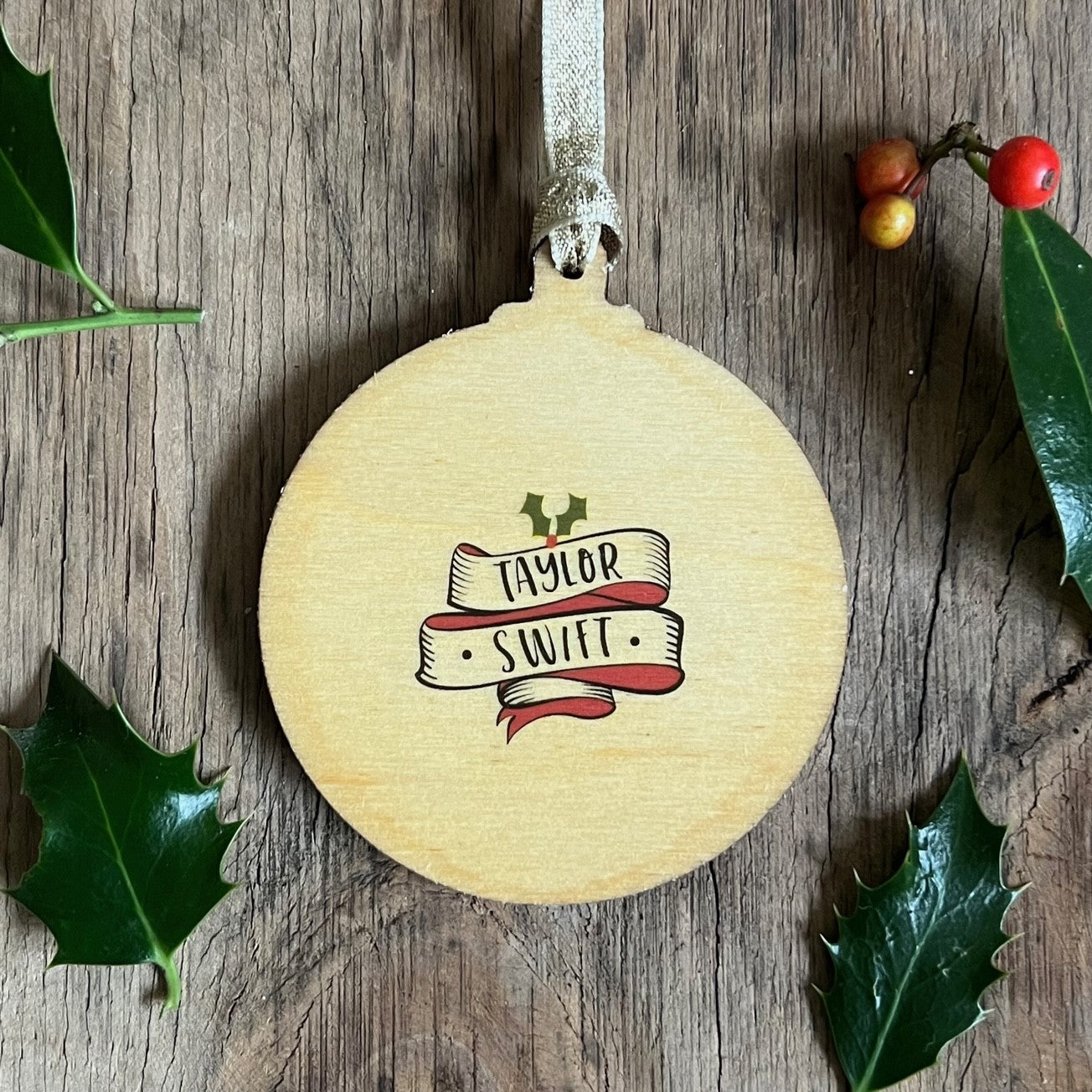 Taylor Swift - Character Wooden Bauble Hand Painted with Gold Leaf Paint - RWHO