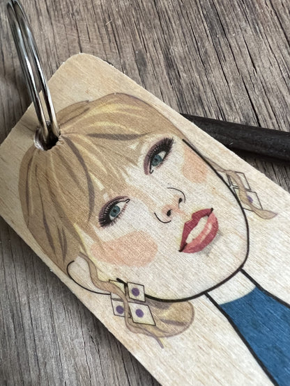 Taylor Swift Character Wooden Keyring by Wotmalike