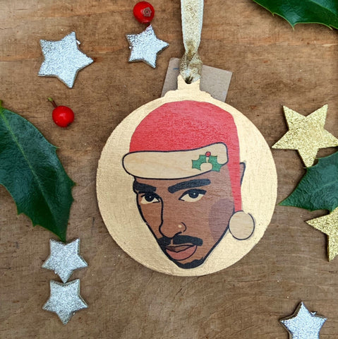 Tupac - Character Wooden Bauble Hand Painted with Gold Leaf Paint - RWHO (Copy)