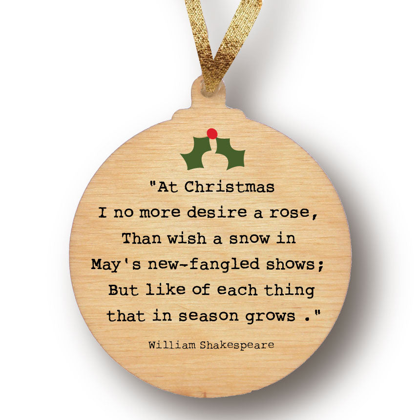 William Sheakespeare - Character Wooden Bauble Hand Painted with Gold Leaf Paint - RWHO