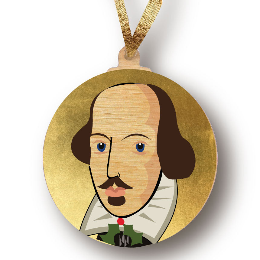 William Sheakespeare - Character Wooden Bauble Hand Painted with Gold Leaf Paint - RWHO