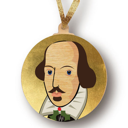William Sheakespeare - Character Wooden Bauble Hand Painted with Gold Leaf Paint - RWHO