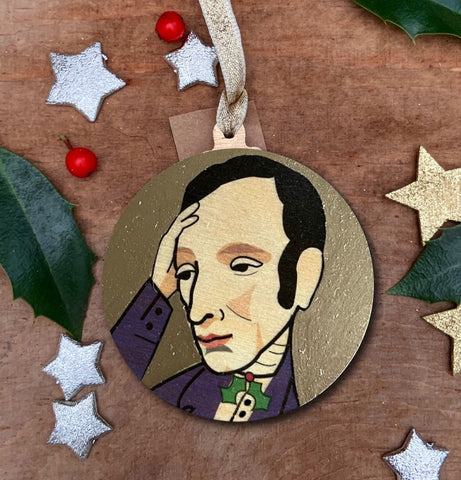 William Wordsworth - Character Wooden Bauble Hand Painted with Gold Leaf Paint - RWHO