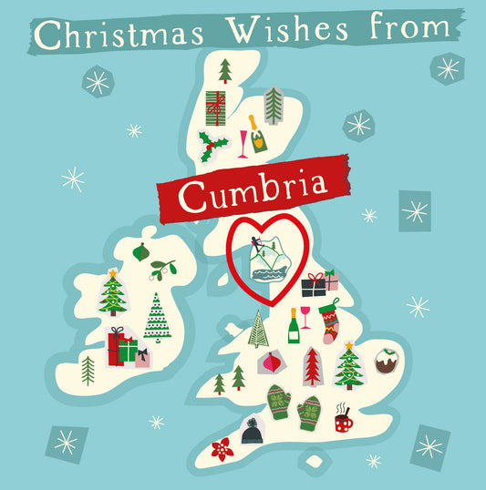 Illustrated UK Map Christmas Card - Cumbria by Wotmalike