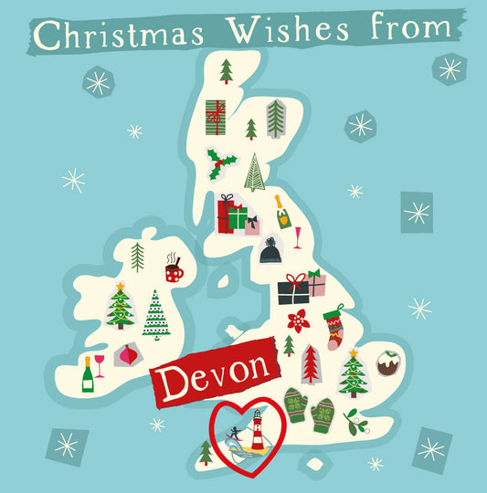 Illustrated UK Map Christmas Card - Devon