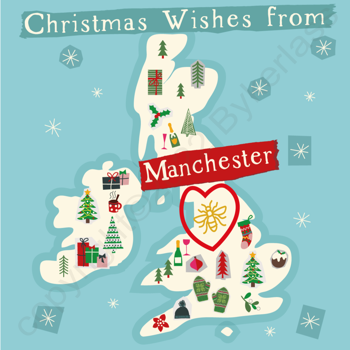 Illustrated UK Map Christmas Card - Manchester by Wotmalike
