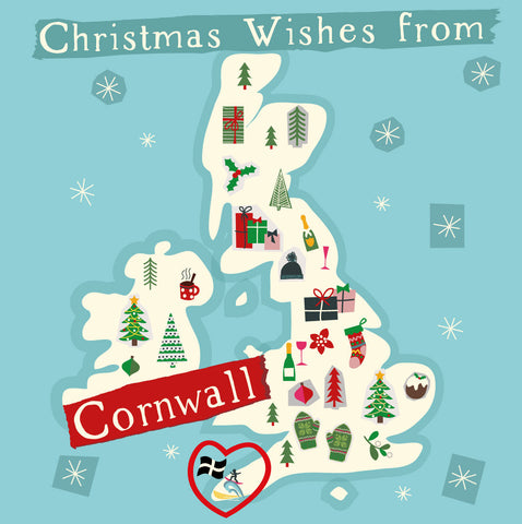 Illustrated UK Map Christmas Card - Cornwall --- XMC7