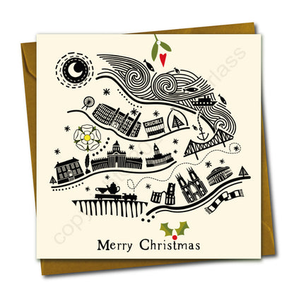 Yorkshire Line Illustration Christmas Card --- YX10