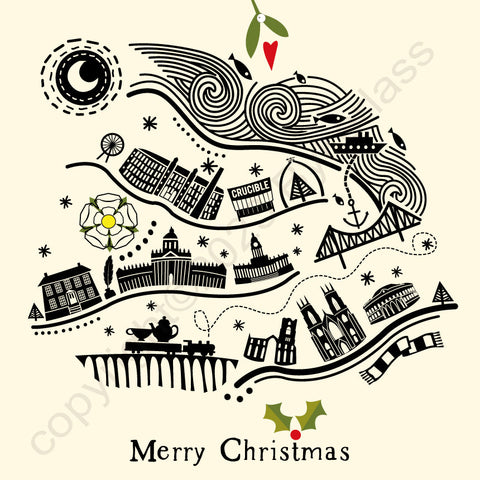 Yorkshire Line Illustration Christmas Card --- YX10