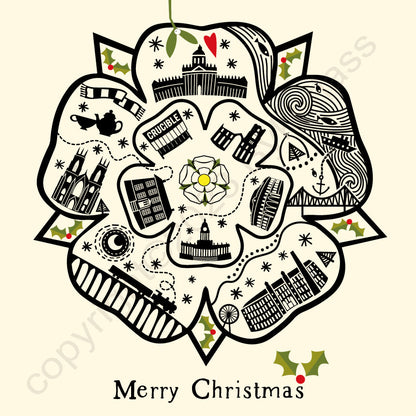 Yorkshire Rose (Cream) Line Illustration Christmas Card