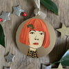 Yayoi Kusama - Character Wooden Bauble Hand Painted with Gold Leaf Paint - RWHO