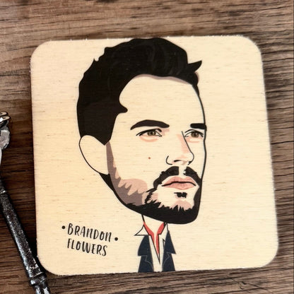 Brandon Flowers on wooden coaster