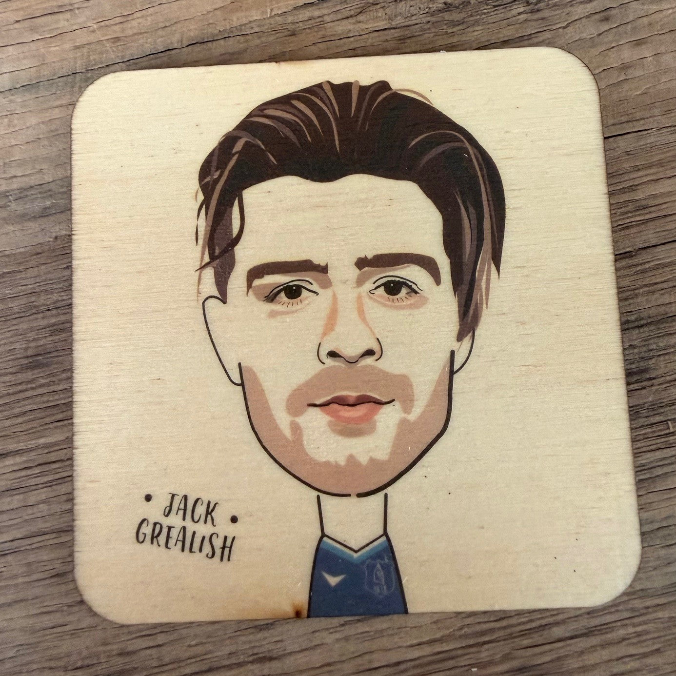 Jack Grealish in Everton Strip Character Wooden Coaster - RWC1