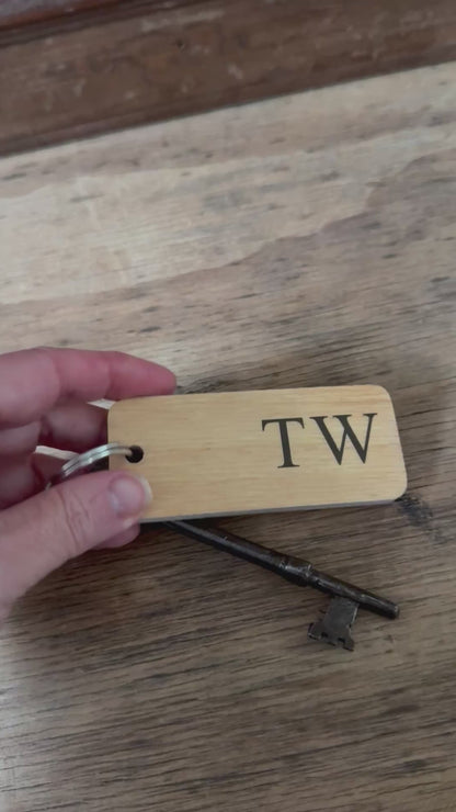 TW AT Double Sided Rustic Wooden Keyring - RWKR2